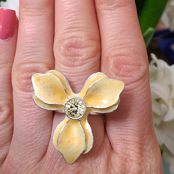 Silver Yellow flower adjustable ring pilgrim s - Picture 3 of 12
